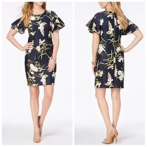 Tommy Hilfiger Floral-Print Ruffle-Sleeve Scuba Dress | Size 12 | NWT